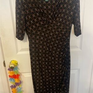 Ralph Lauren Black Sheath Dress with V-Neck 3/4 Sleeves